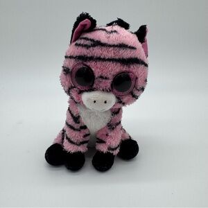 TY Beanie Zoey Zebra Plush 6" Pink Black Stuffed Zoo Animal Glittery Eyes NO Tag